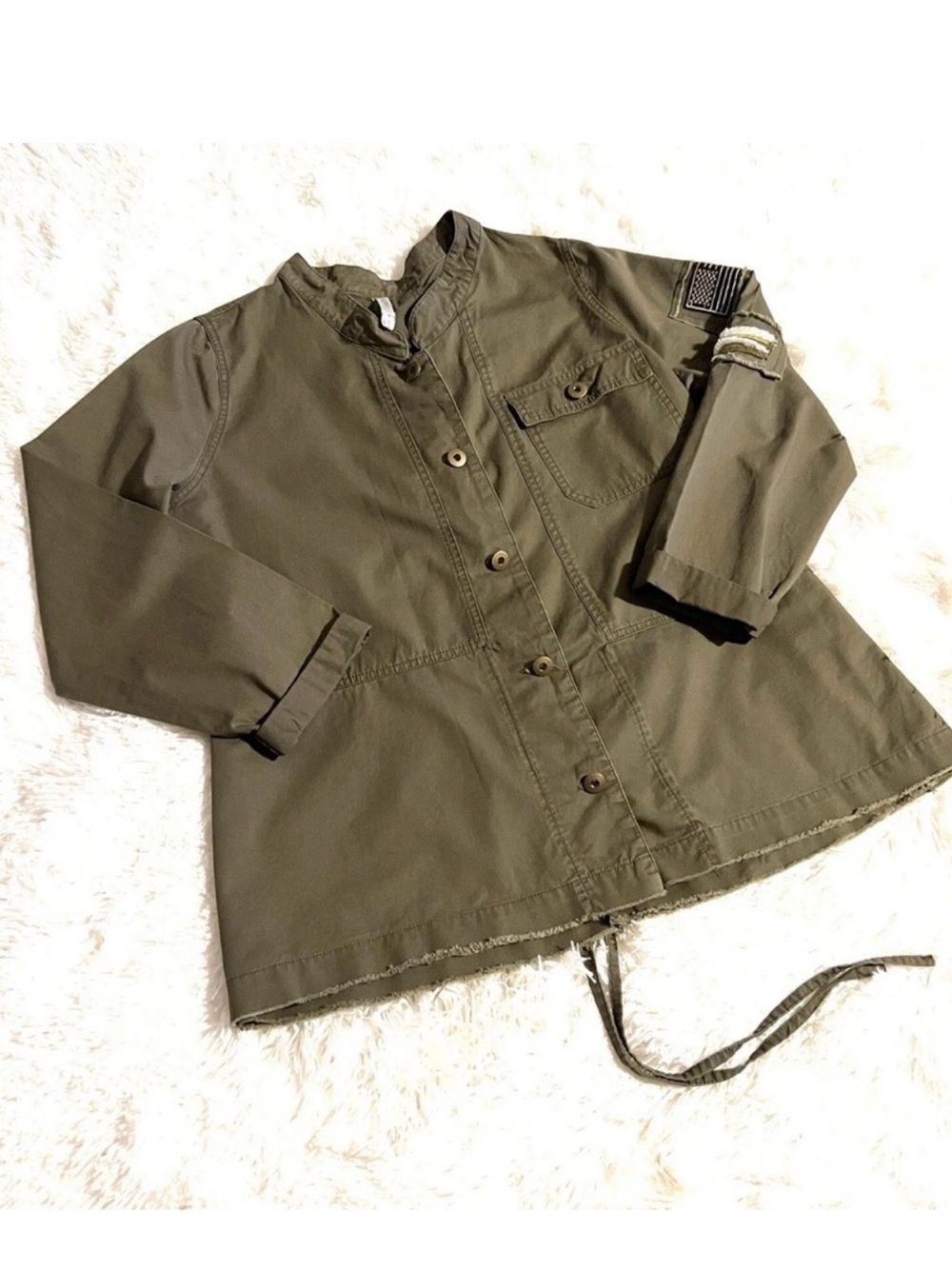 New Mur Mur Olive Green Jacket Utility Military Lace Up Back Button Front Med
